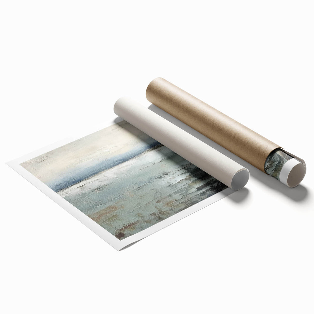 Abstract landscapes wall art print showcasing vibrant colors and fluid shapes, rolled for easy transport and display, perfect for modern home decor.