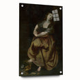 Antique Art Print Featuring Reflective Female Figure