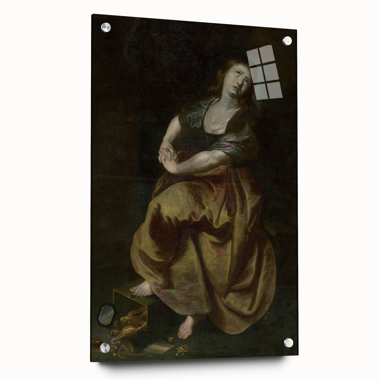 Antique Art Print Featuring Reflective Female Figure