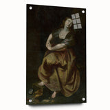 Antique Art Print Featuring Reflective Female Figure