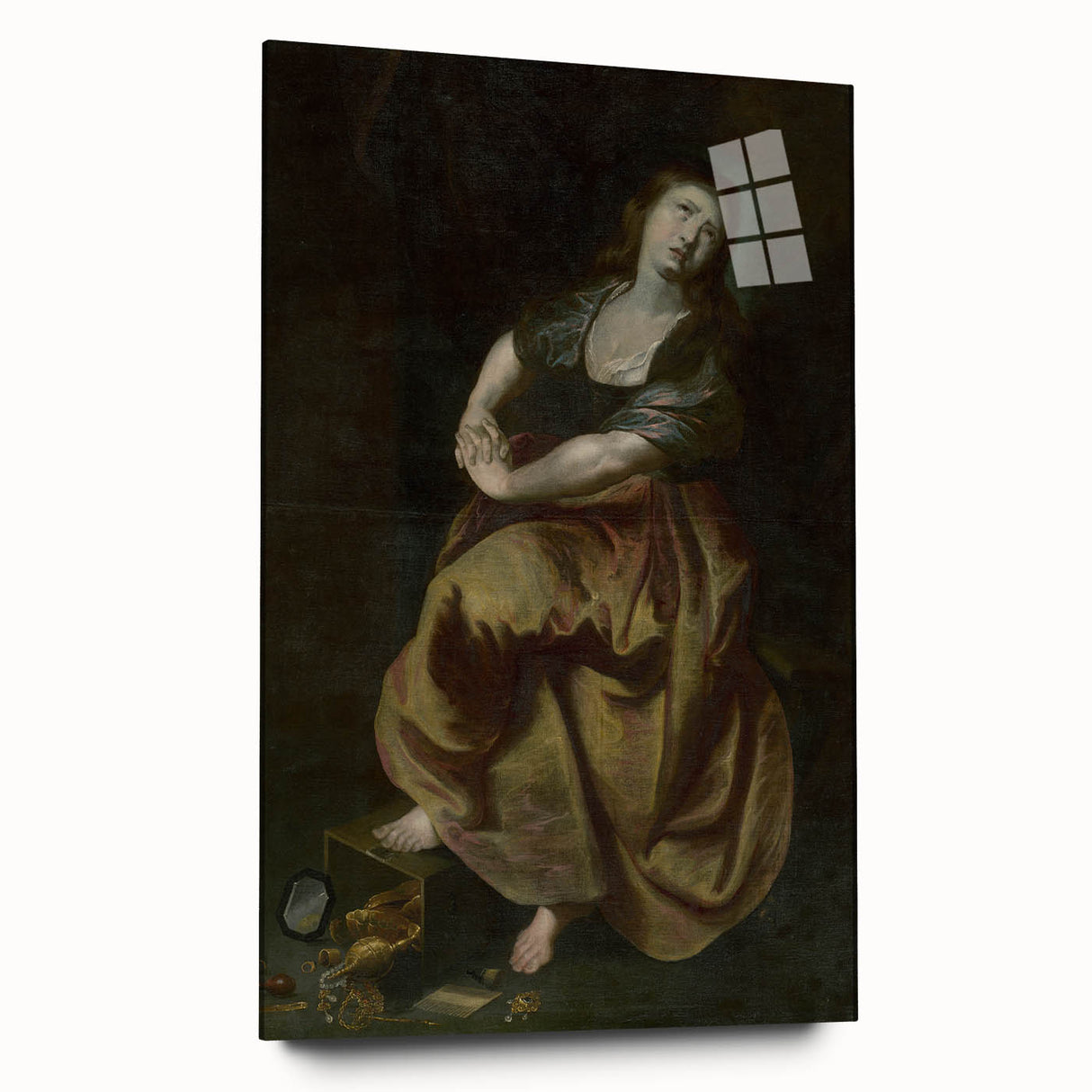 Antique Art Print Featuring Reflective Female Figure