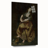 Antique Art Print Featuring Reflective Female Figure