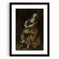 Antique Art Print Featuring Reflective Female Figure