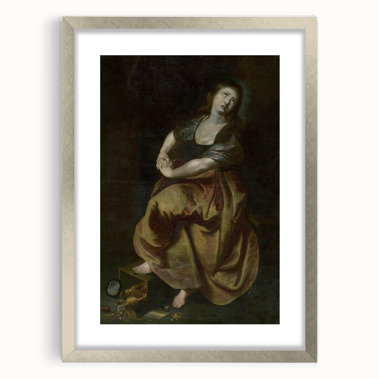Antique Art Print Featuring Reflective Female Figure