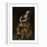 Antique Art Print Featuring Reflective Female Figure