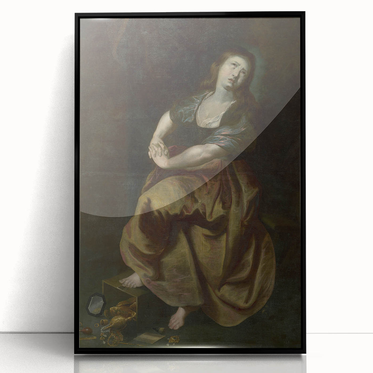 Antique Art Print Featuring Reflective Female Figure