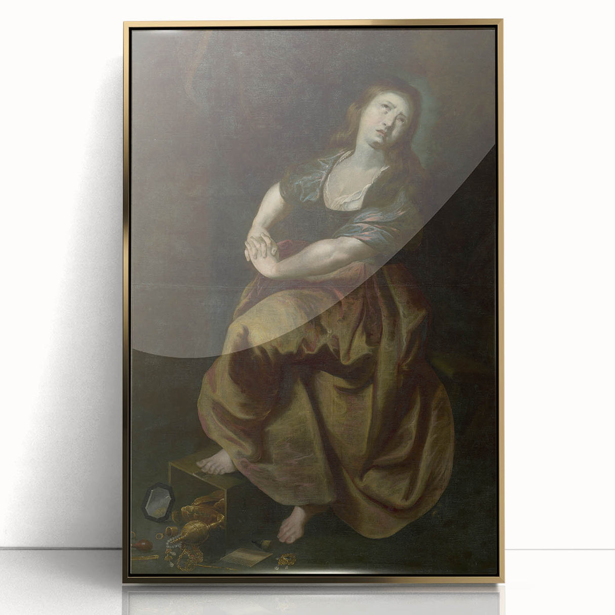 Antique Art Print Featuring Reflective Female Figure