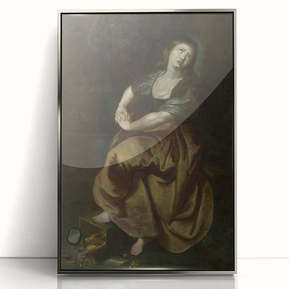 Antique Art Print Featuring Reflective Female Figure