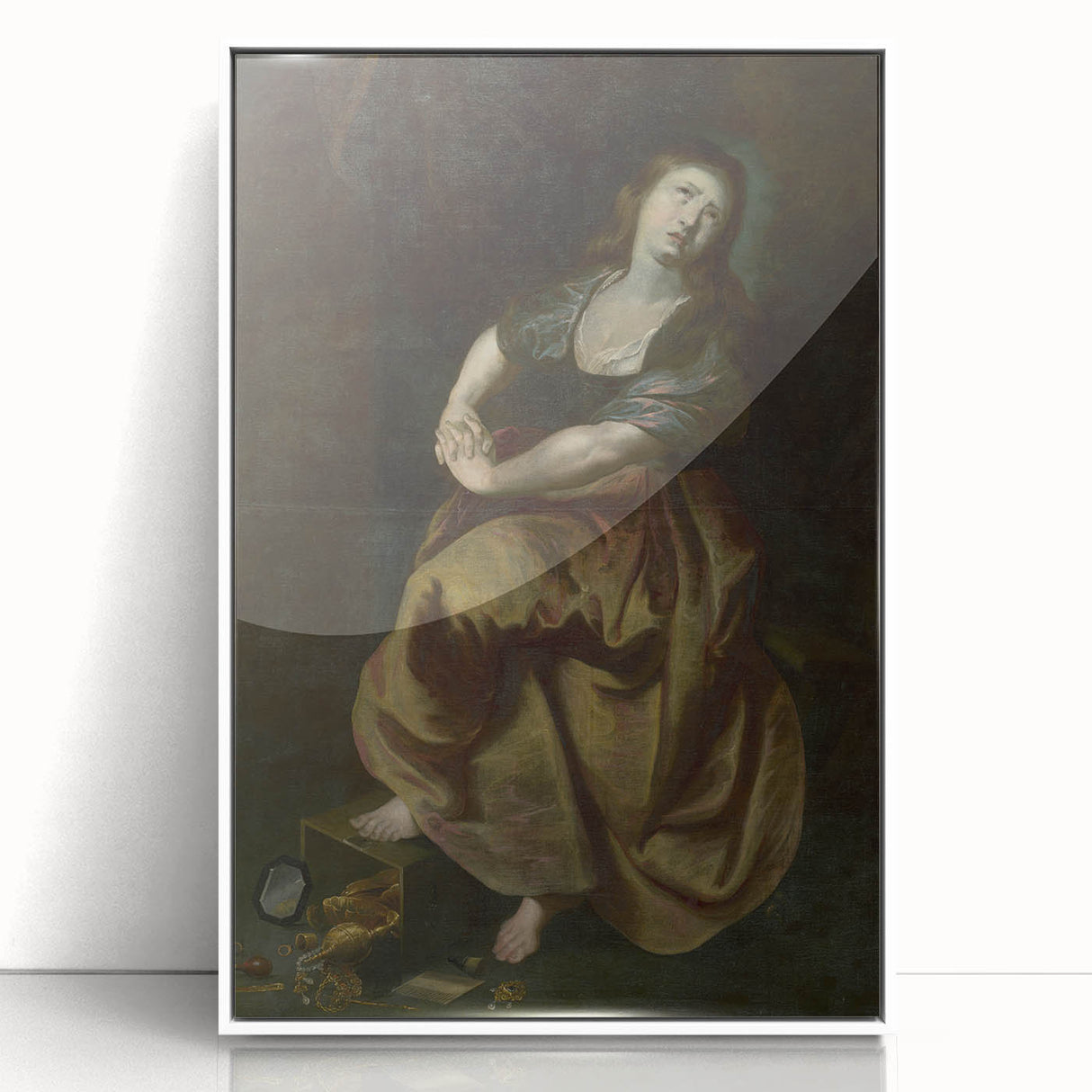Antique Art Print Featuring Reflective Female Figure