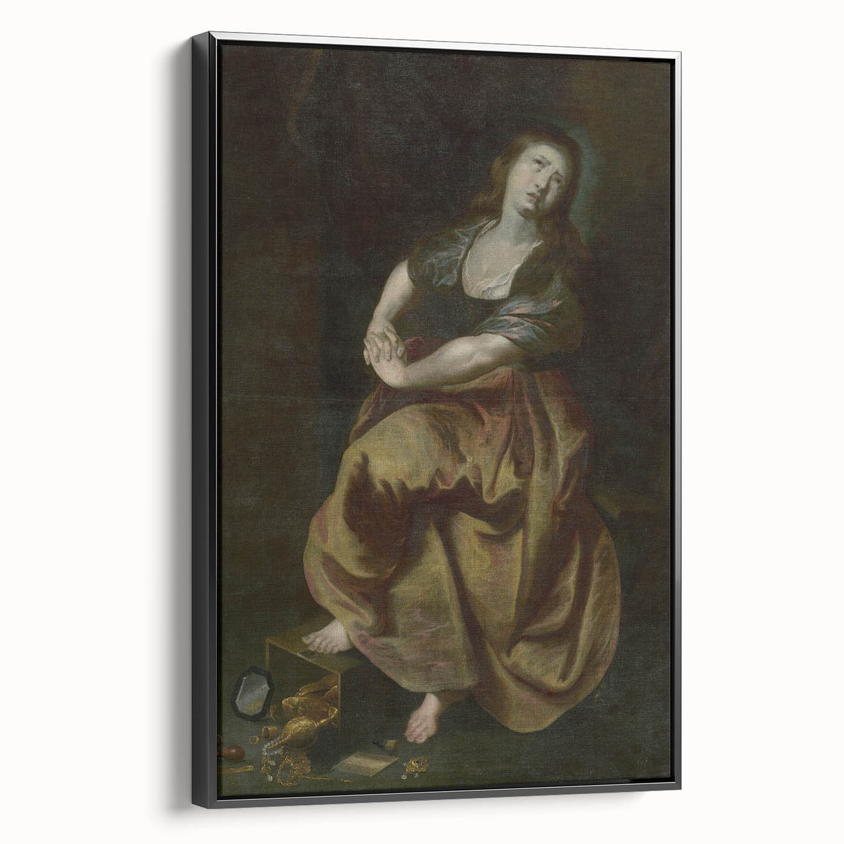 Antique Art Print Featuring Reflective Female Figure