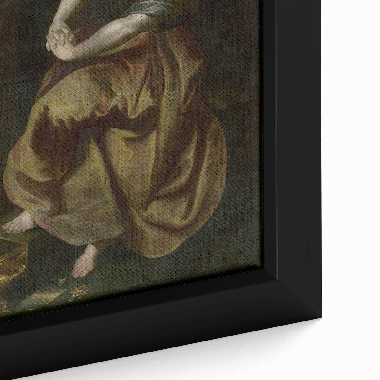 Antique Art Print Featuring Reflective Female Figure