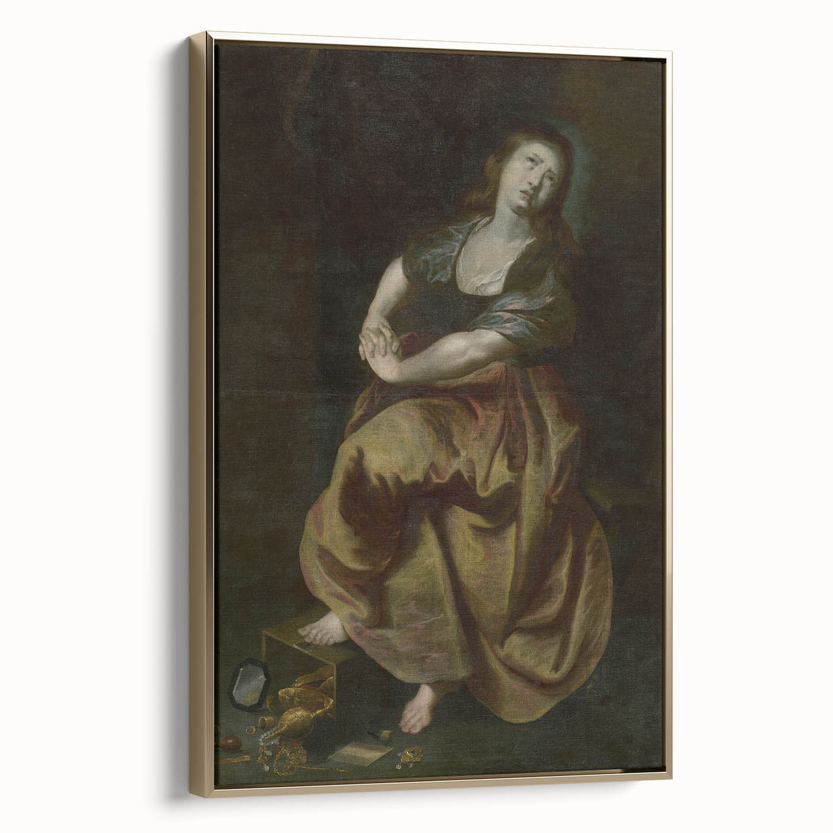 Antique Art Print Featuring Reflective Female Figure