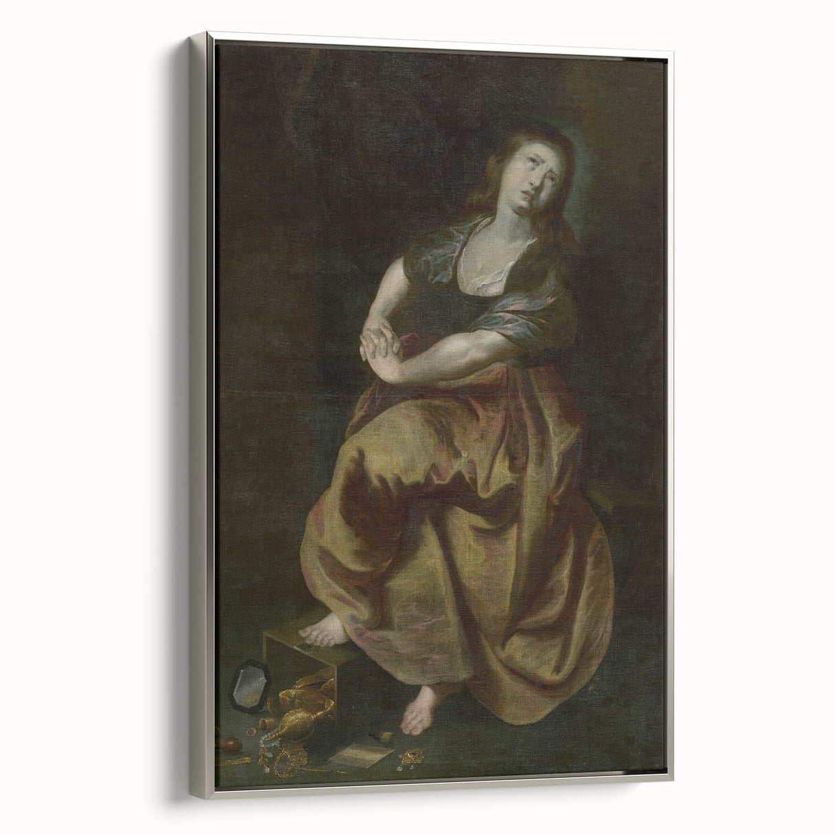 Antique Art Print Featuring Reflective Female Figure