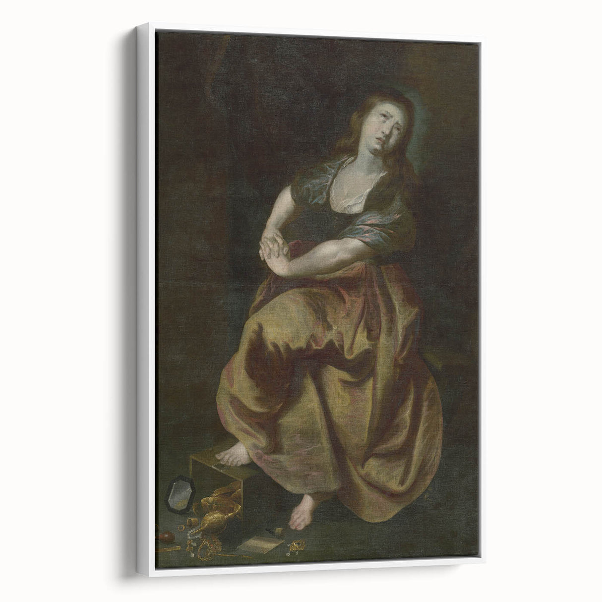 Antique Art Print Featuring Reflective Female Figure