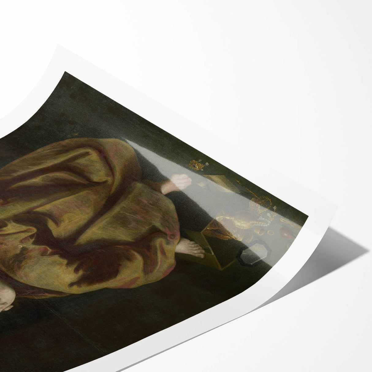 Antique Art Print Featuring Reflective Female Figure
