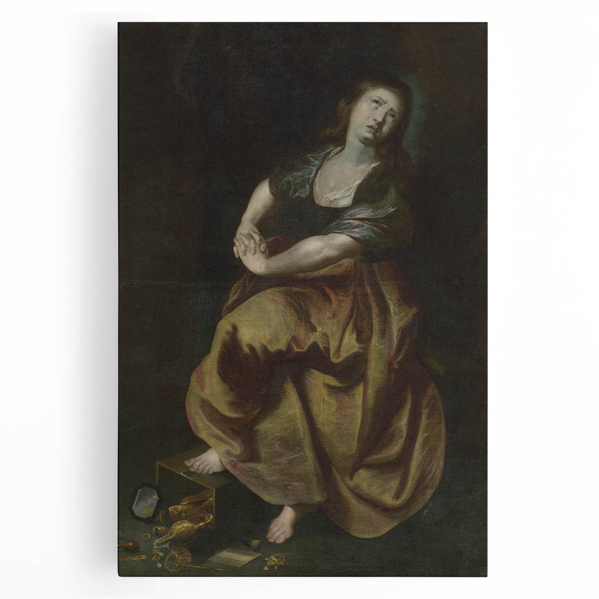 Antique Art Print Featuring Reflective Female Figure
