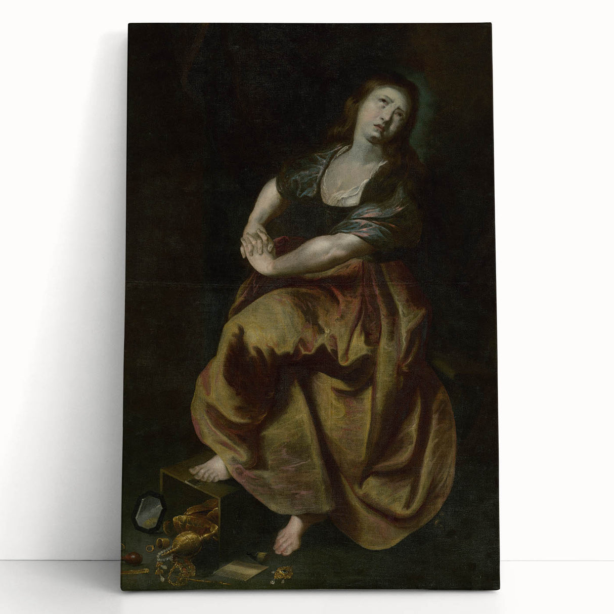 Antique Art Print Featuring Reflective Female Figure