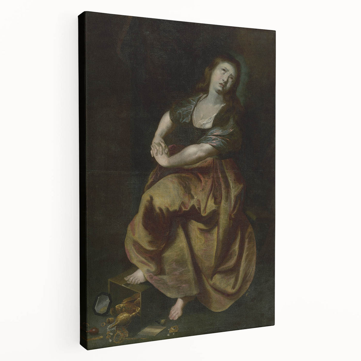 Antique Art Print Featuring Reflective Female Figure