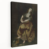 Antique Art Print Featuring Reflective Female Figure