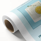 Art deco poster featuring a stylized food and drink motif in pastel shades on rolled canvas.