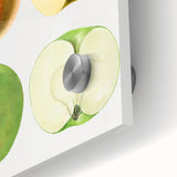 Close-up of large abstract wall art featuring assorted fruits in vivid colors on acrylic glass.