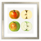 Textured art of abstract fruits in muted earth tones, framed with a silver mat, ideal for bedroom wall decor.
