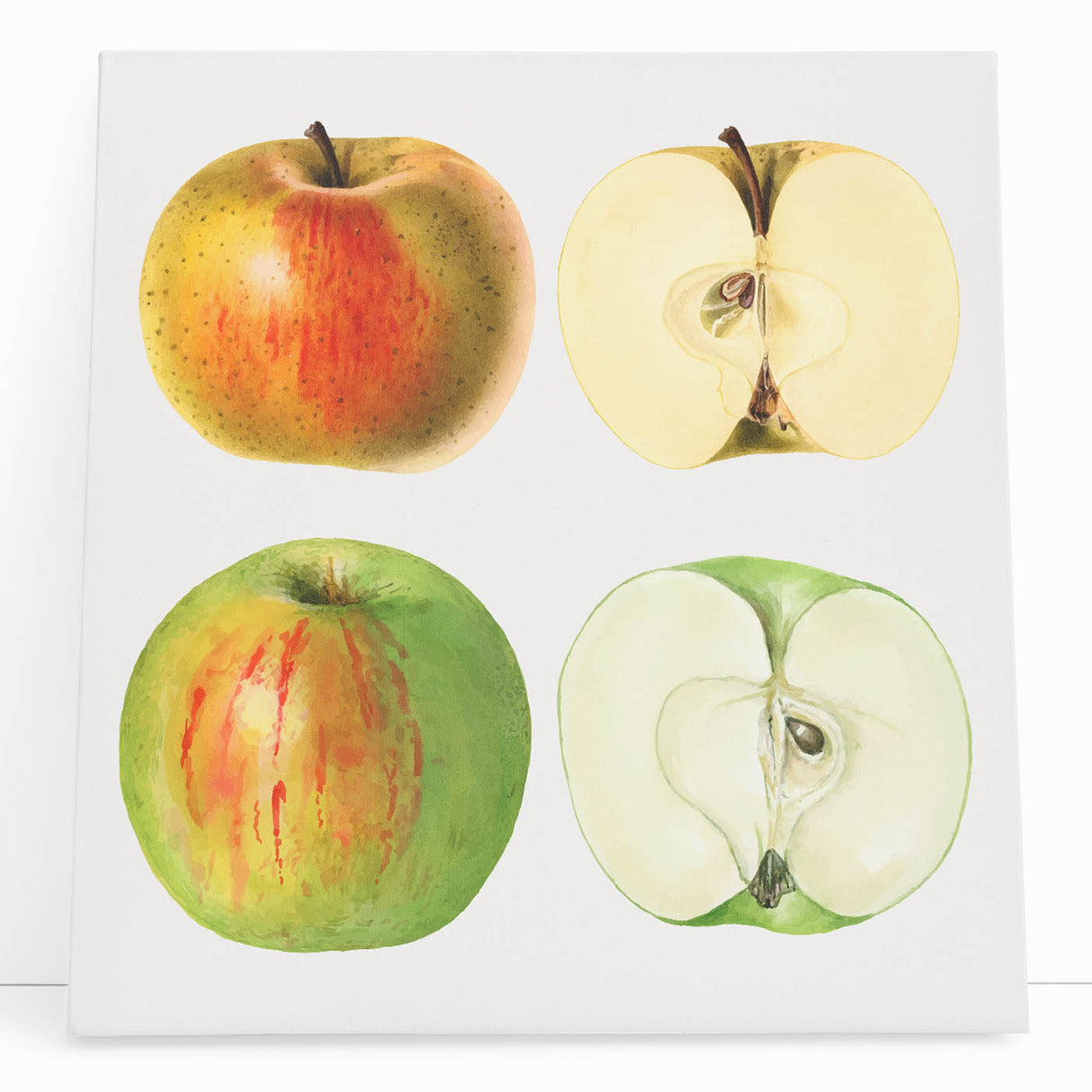Large black and white canvas featuring an assortment of fruits, ideal for kitchen wall art.