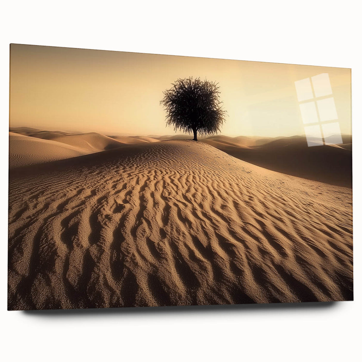 Vibrant acrylic artwork depicting a serene beach landscape, showcasing colorful skies and calm waves, displayed in a side view without pins, ideal for home decor.