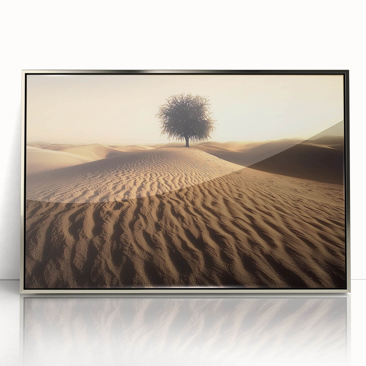 Framed acrylic artwork showcasing a serene beach landscape with vibrant colors and detailed textures, ideal for enhancing living spaces or offices.