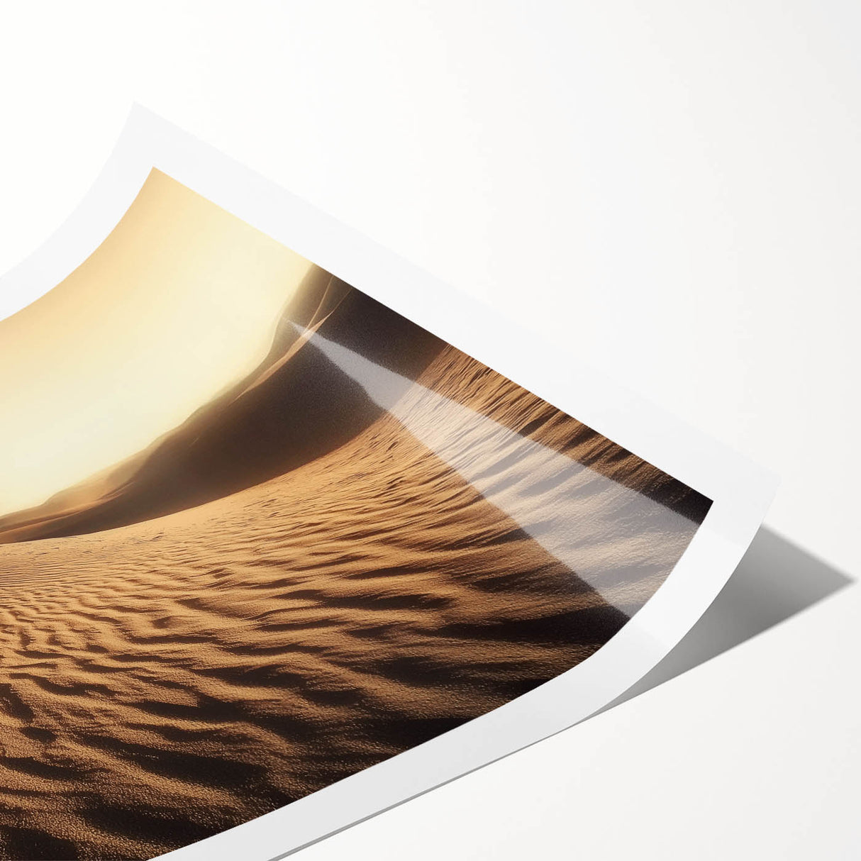 Vibrant landscape print showcasing serene beach scene with soft waves and golden sand, rolled up for easy transport in a protective tube, perfect for home decor.