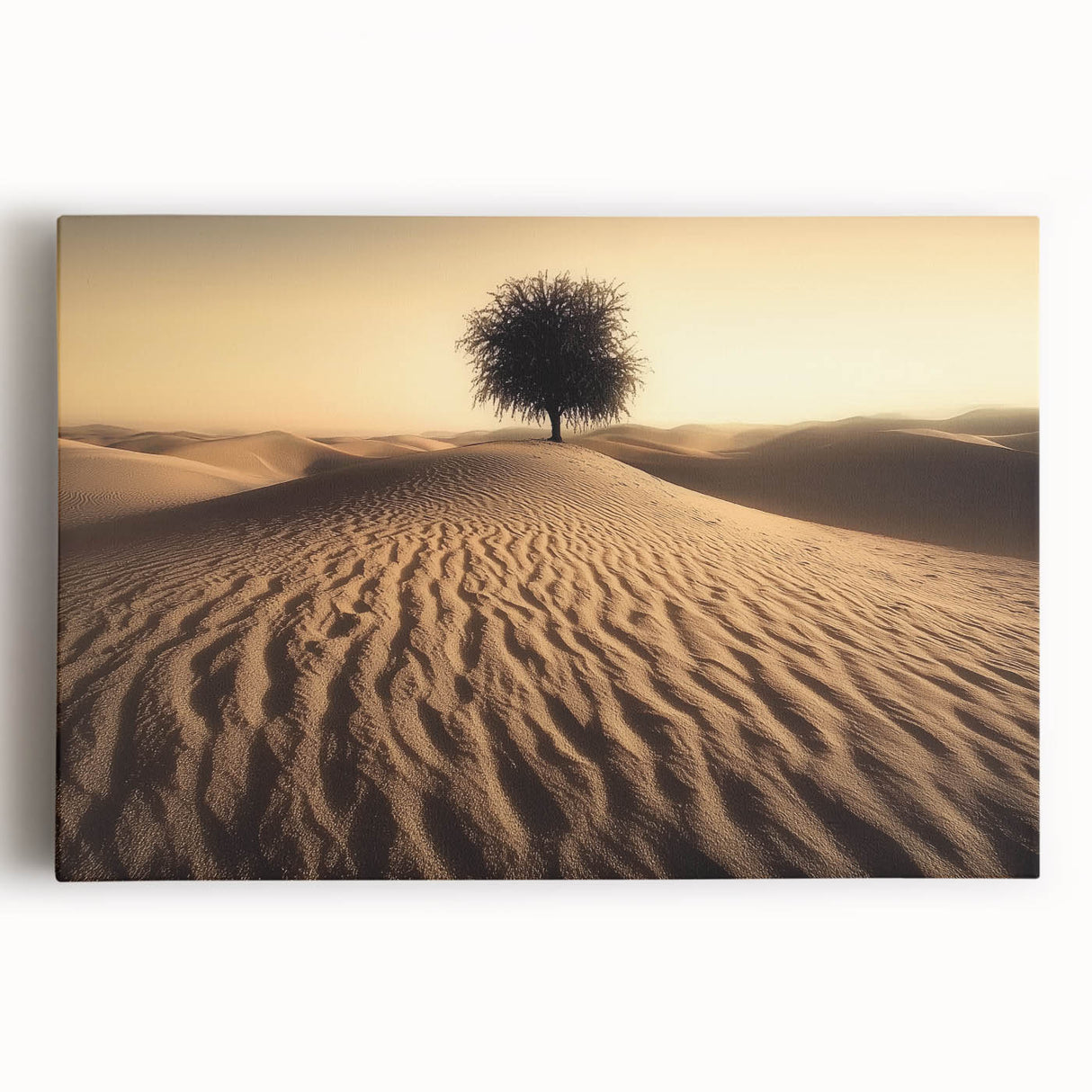 Vibrant stretched canvas artwork depicting a serene beach landscape with golden sands and turquoise waters, ideal for coastal-themed home decor.