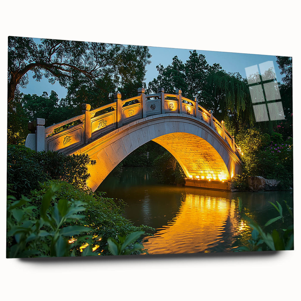 Landscape bridge design crafted from acrylic glass, showcasing intricate detailing and a sleek side view without pins. Ideal for modern decor and artistic displays.