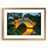 Elegant gold landscape bridge frame with a white mat, showcasing a contemporary design, perfect for modern home decor. The frame's sleek lines accentuate its luxurious finish, enhancing any art display.