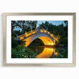 Landscape bridge frame with a silver finish, featuring a white mat, ideal for showcasing photos or artwork. Elegant design complements various decor styles.