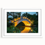 Landscape bridge frame in white matting, showcasing a modern design that highlights the beauty of nature. Ideal for home decor, photography, or art displays.
