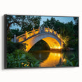 Framed canvas art depicting a serene landscape view of a bridge set against a vibrant sky, featuring rich colors and intricate details, ideal for home decor.
