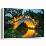 Framed canvas artwork depicting a serene landscape bridge scene, showcasing vibrant colors and intricate details, ideal for home decor and art enthusiasts.