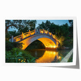 Landscape bridge artwork printed on rolled canvas, showcasing vivid colors and intricate details, packaged securely in a protective cardboard tube for easy display. Perfect for enhancing home decor with a touch of nature-inspired elegance.