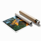 Landscape bridge rolled print showcasing intricate details of a serene bridge scene, featuring vibrant colors and textures, packaged securely in a protective tube for safe delivery.
