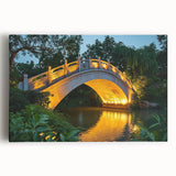Landscape canvas artwork depicting a serene bridge over a calm river, surrounded by lush greenery. The vibrant colors and detailed textures enhance any room’s aesthetic. Perfect for nature lovers seeking to add a tranquil touch to their decor.