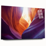 Acrylic glass artwork showcasing a stunning landscape of canyons in vibrant colors, viewed from the side, ideal for modern home decor. Perfect for nature enthusiasts.