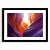Framed landscape art print depicting colorful canyons, featuring a sleek black mat and elegant frame, perfect for enhancing home decor and adding a touch of nature.