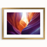 Landscape art print of canyons with a gold frame and mat, showcasing rich earth tones and intricate details, perfect for enhancing any interior decor.