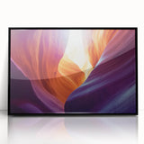 Framed acrylic artwork depicting vibrant canyons in a stunning landscape view, showcasing rich colors and intricate details, perfect for home decor enhancement.