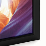 Framed canvas artwork showcasing a stunning landscape of canyons with rich earthy tones, highlighting intricate textures and details, perfect for home decor.