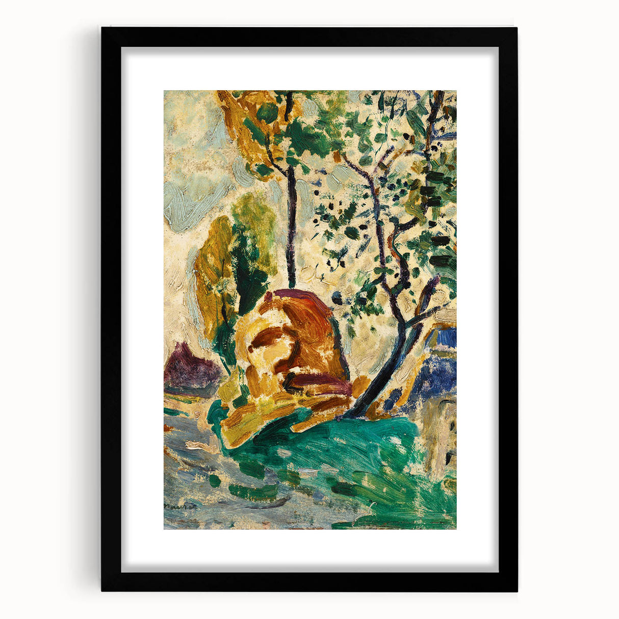 Modern Wall Art - Vibrant Tree and Rock Landscape - Contemporary Art Print