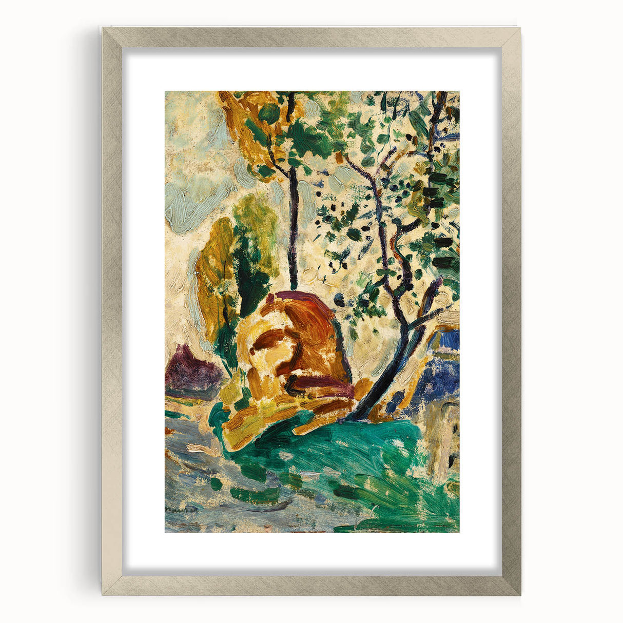 Modern Wall Art - Vibrant Tree and Rock Landscape - Contemporary Art Print