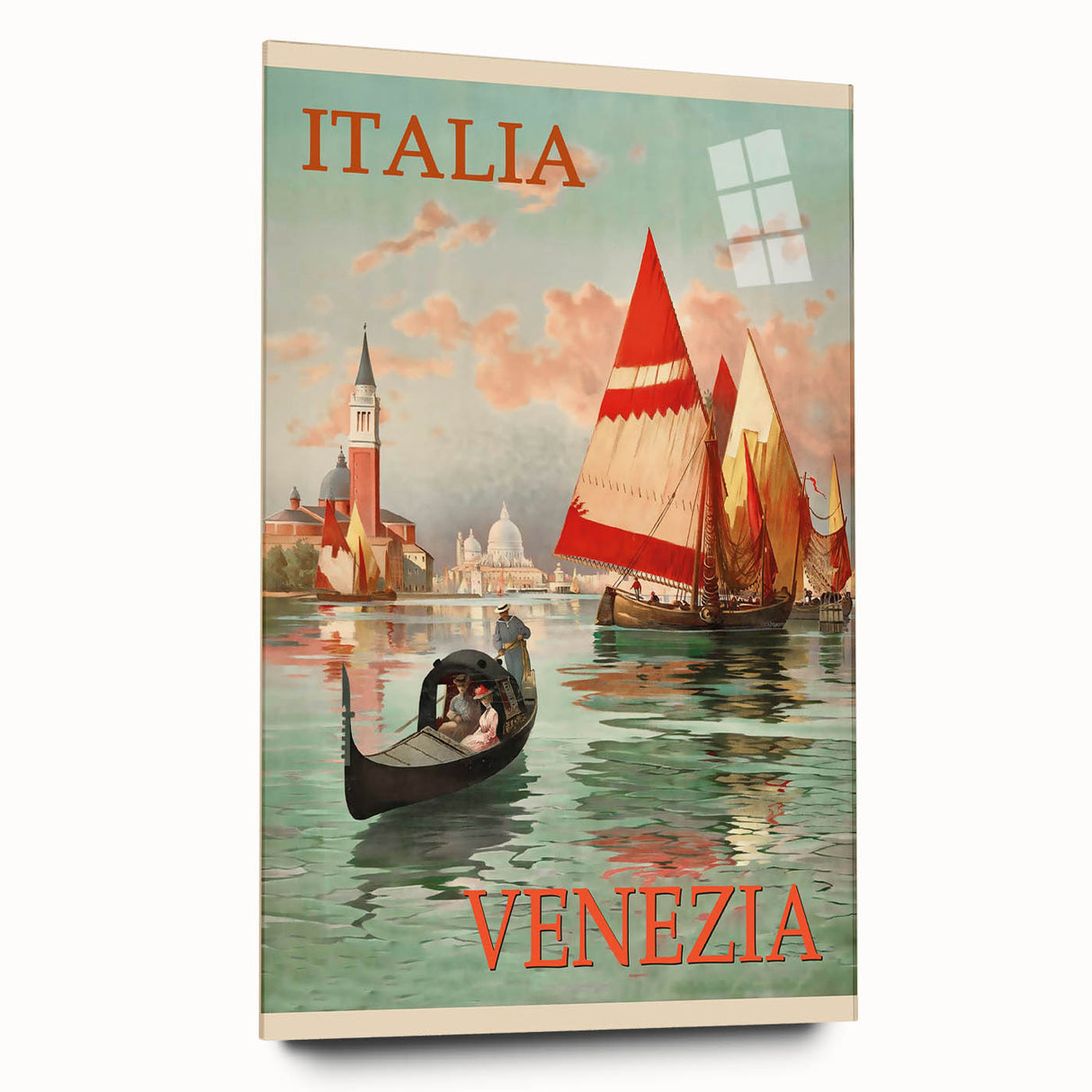 Retro Venice Italy Travel Poster - Gondola and Sailing Boats Wall Art