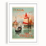 Retro Venice Italy Travel Poster - Gondola and Sailing Boats Wall Art