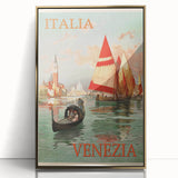 Retro Venice Italy Travel Poster - Gondola and Sailing Boats Wall Art